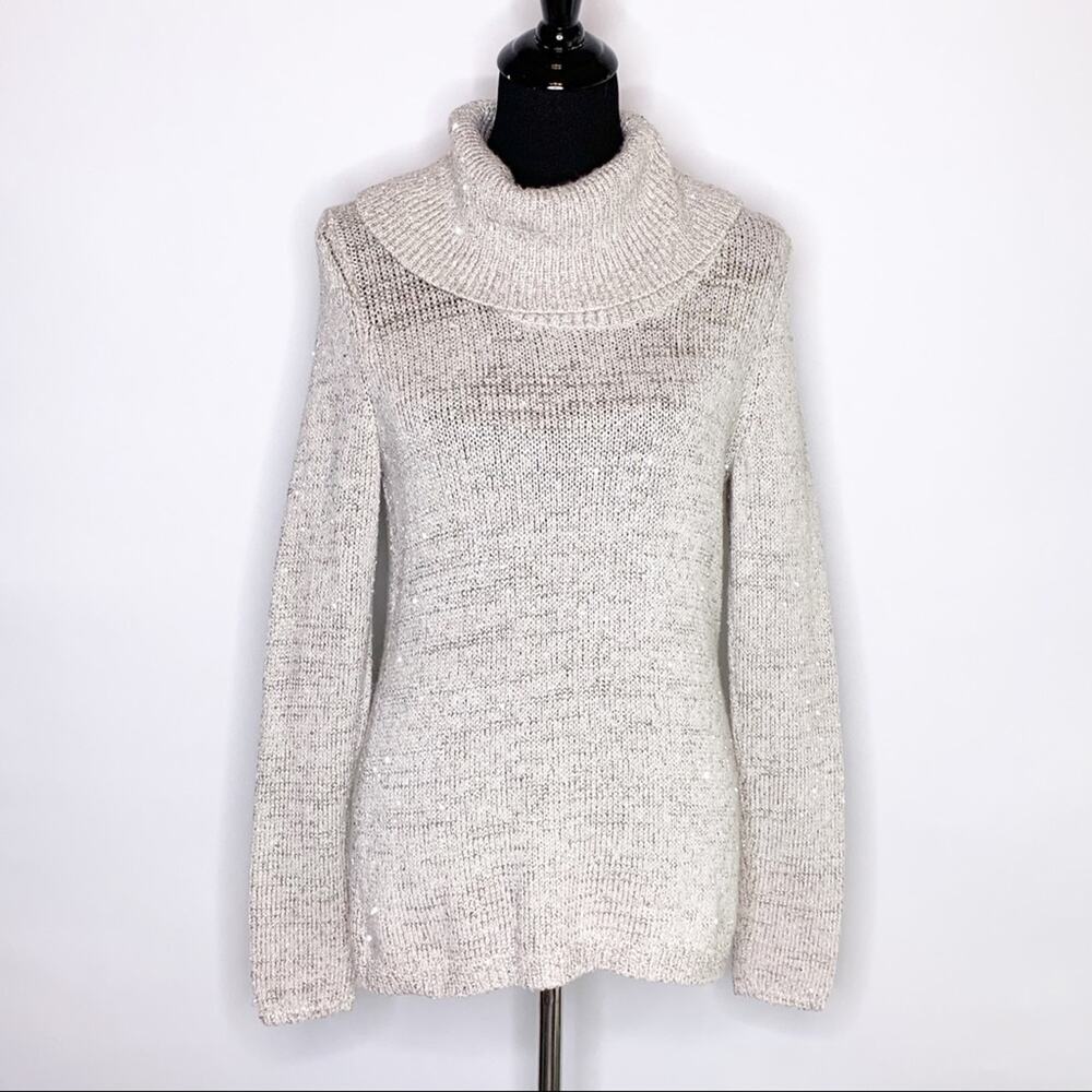 WHBM cream taupe sequin cowl neck sweater size Extra Small